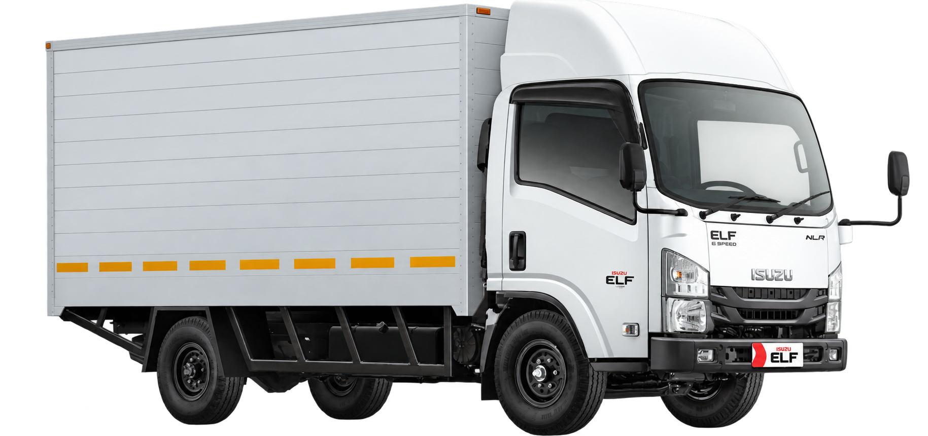 Truck Isuzu ELF NLR L warna putih, tampak samping